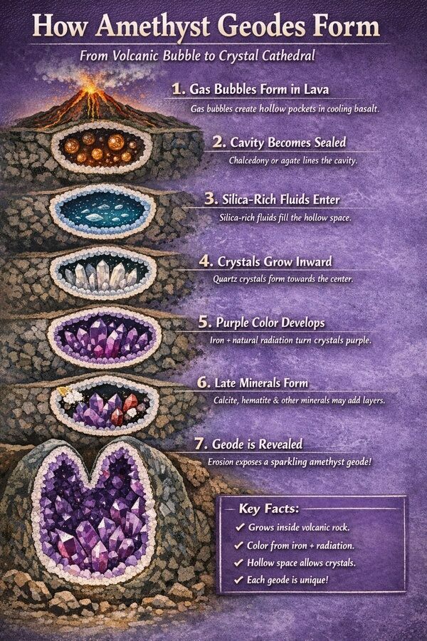 Amethyst geode formation infographic